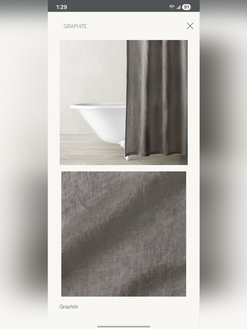 Restoration Hardware Heritage Italian Heritage Washed Linen Shower Curtain
